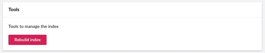 A screenshot of the Rebuild Index button in the Tools section of the Examine Management dashboard.